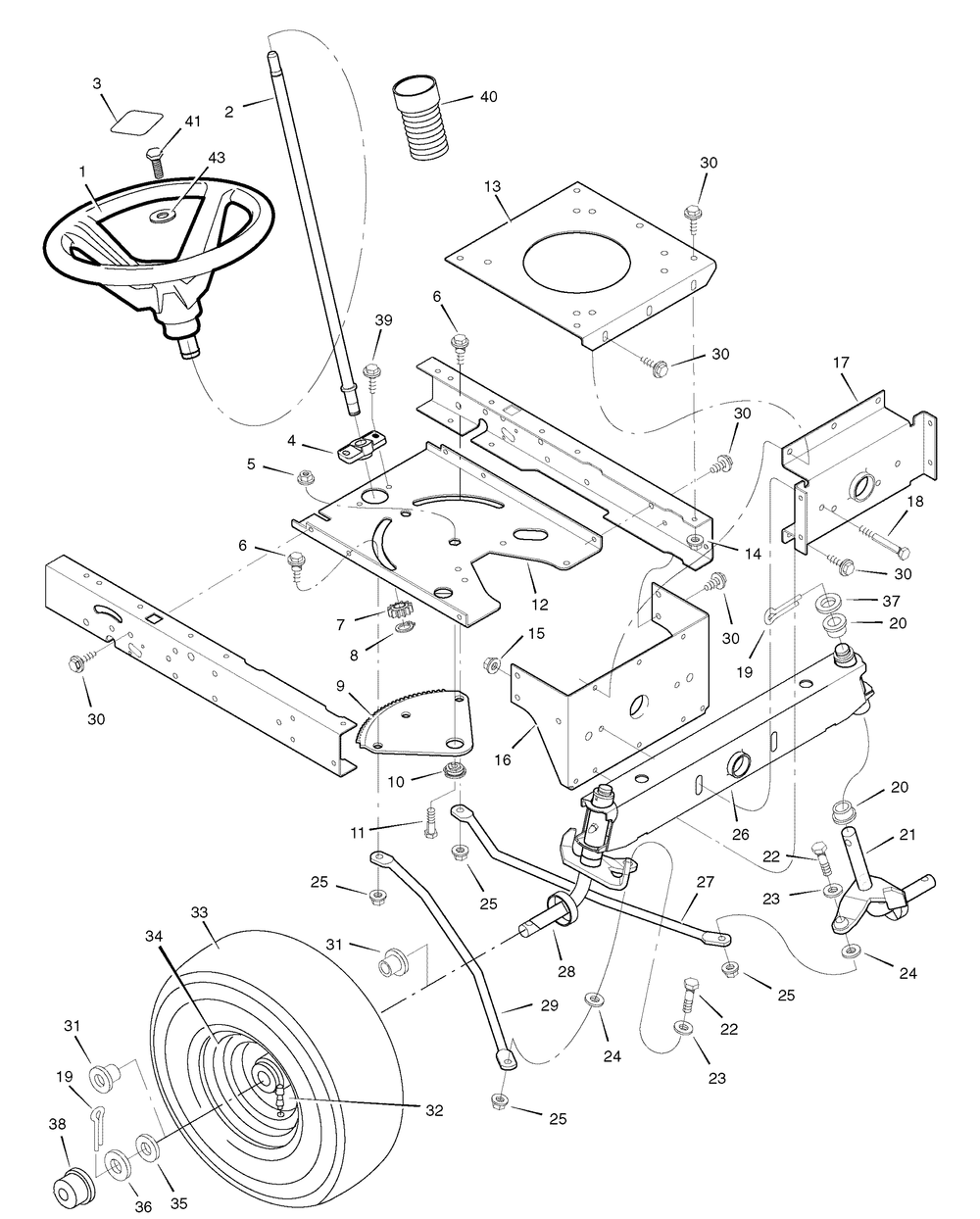 Steering Diagram and Parts List for 405020X51A 2007 Briggs and Stratton Lawn Tractor